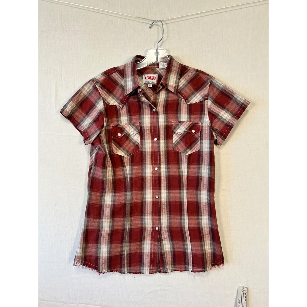 Roper Womens Red Plaid Western Pearl Snap Shirt Cowboy Slims Graphic Size M